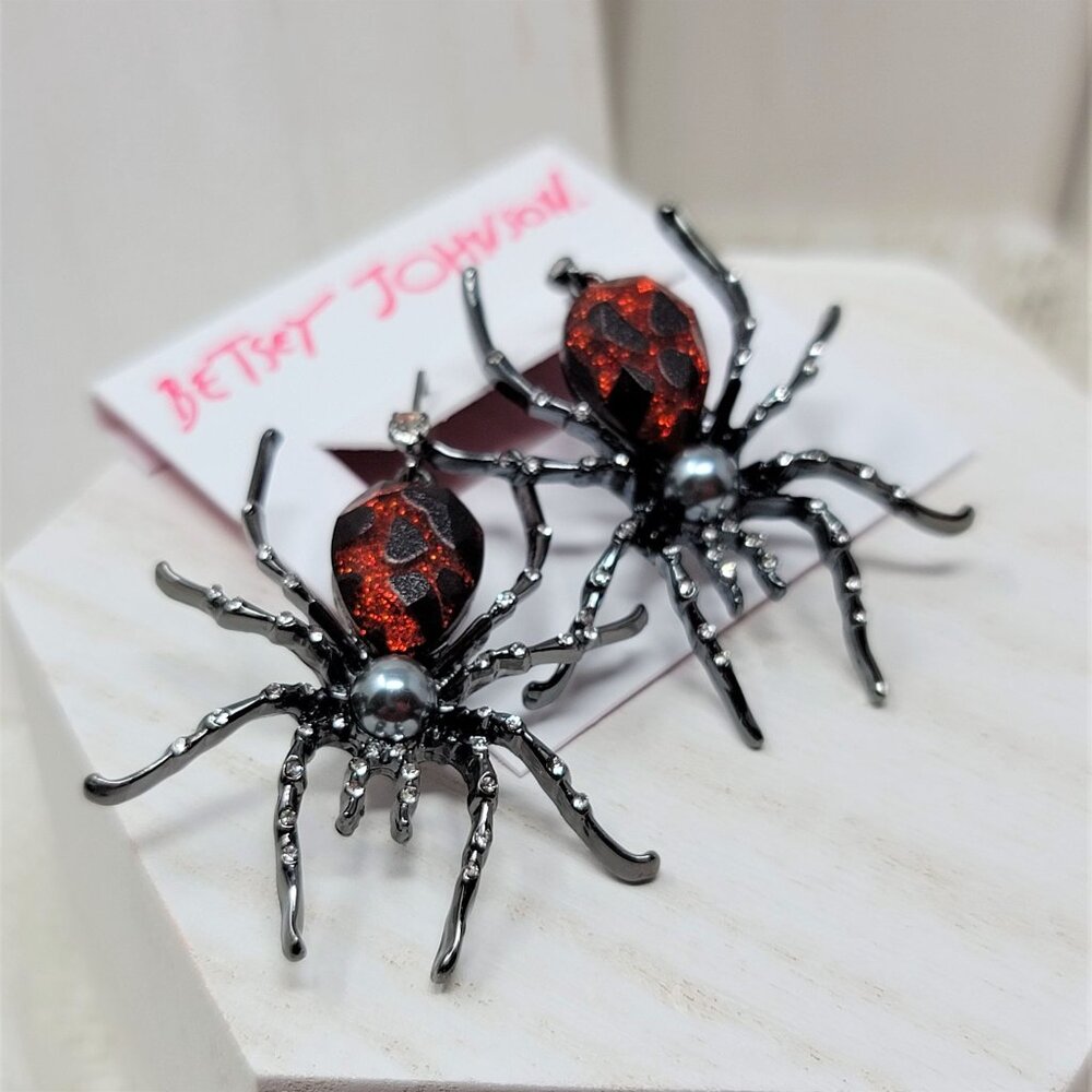 Betsey Johnson Large Spider Rhinestone Earrings - Picture 4 of 9